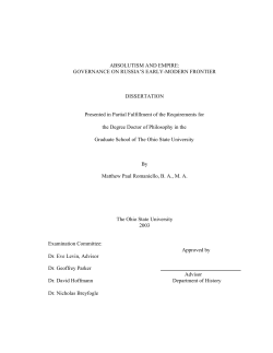 ABSOLUTISM AND EMPIRE: GOVERNANCE ON RUSSIA`S EARLY