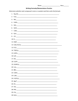 Hour_______ Writing Formulas/Nomenclature Practice Determine