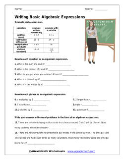 Writing Basic Algebraic Expressions
