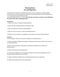 Photosynthesis Pre-Lab Objectives