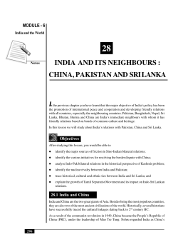 India and its Neighbours : China, Pakistan and Sri Lanka