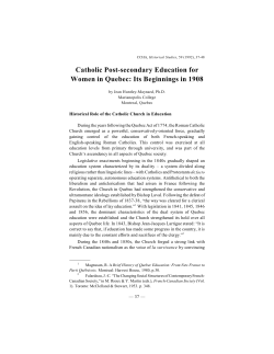 Catholic Post-secondary Education for Women in Quebec: Its