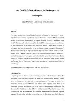 Am I politic (Im)politeness in Shakespeare`s soliloquies