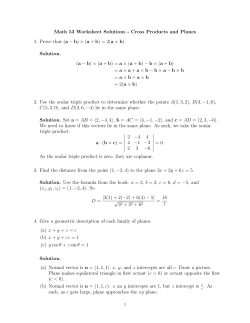 Worksheet Cross Product and Planes