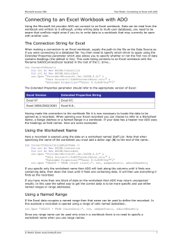 Connecting To An Excel Workbook With ADO