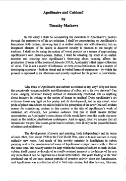Apollinaire and Cubism? bY Timothy Mathews