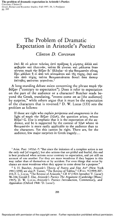 The Problem of Dramatic Expectation in Aristotle`s Poetics