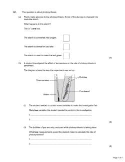 Q1. This question is about photosynthesis. (a) Plants make glucose