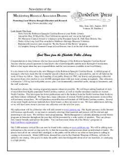 2014 May/June Dandelion - Mecklenburg Historical Association