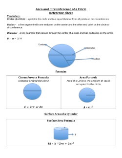 Area and Circumference of a Circle Reference Sheet