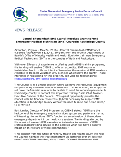 NEWS RELEASE - Central Shenandoah EMS Council