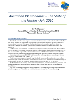 Australian PV Standards &ndash; The State of the Nation