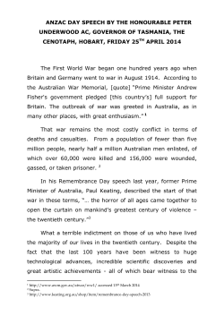 ANZAC DAY SPEECH BY THE HONOURABLE PETER