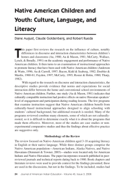 Native American Children and Youth: Culture, Language, and Literacy