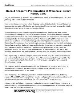 Ronald Reagan`s Proclamation of Women`s History Month, 1987