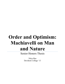 Order and Optimism: Machiavelli on Man and Nature