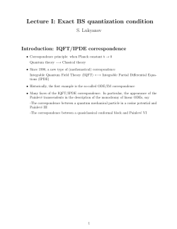 Lecture I: Exact BS quantization condition