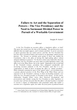 Failure to Act and the Separation of Powers&mdash;The Vice Presidency
