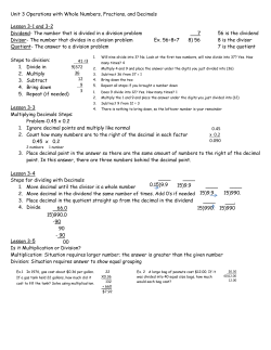 Unit 3 Operations with Whole Numbers, Fractions, and Decimals