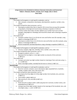 Making Math Magic llc, 2016 Place Value Progression Using