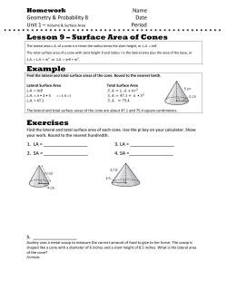 Lesson 9 – Surface Area of Cones Example Exercises