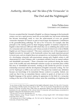 Authority, Identity, and `the Idea of the Vernacular` in The Owl and