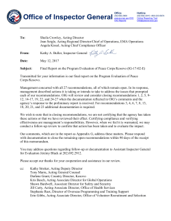 Final Report on the Program Evaluation of Peace Corps/Kosovo (IG
