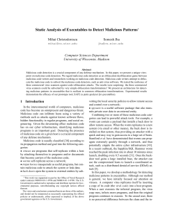 Static Analysis of Executables to Detect Malicious Patterns
