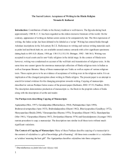 1 The Sacred Letters: Acceptance of Writing in the Hindu Religion