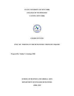 ENGL 265 Writing in the Humanities Thematic Inquiry