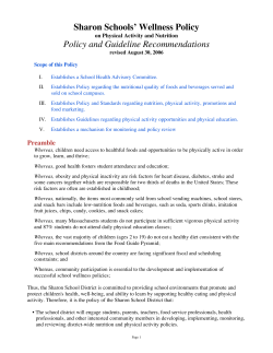 Sharon Schools` Wellness Policy Policy and Guideline