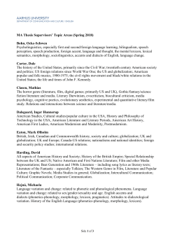 List of MA Thesis Supervisors Spring 2018 at English