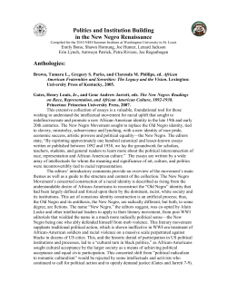 Politics and Institution Building in the New Negro Renaissance