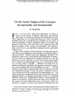 On the Greek Origins of the Concepts Incorporeality and Immateriality