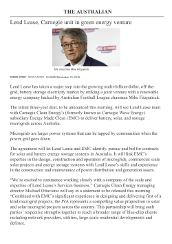 The Australian - Lend Lease, Carnegie unit in green energy venture