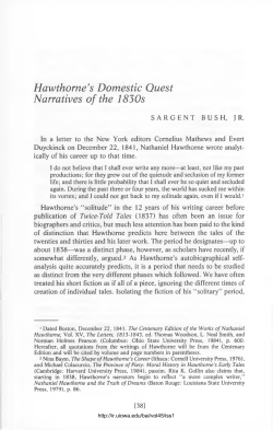 Hawthorne`s Domestic Quest Narratives of the 1830`s