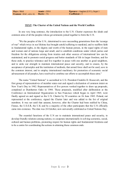 Page 1 sur 3 TEXT: The Charter of the United Nations and the World