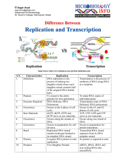 S.N. Characteristics Replication Transcription 1. Definition DNA