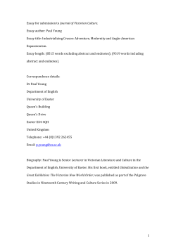 Essay for submission to Journal of Victorian Culture. Essay author