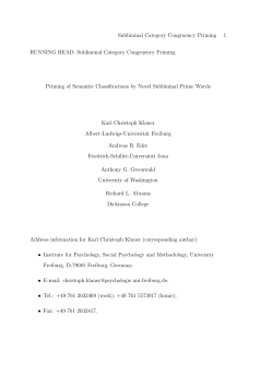 Subliminal Category Congruency Priming Priming of Semantic