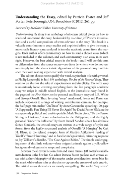 Understanding the Essay, edited by Patricia Foster and Jeff Porter