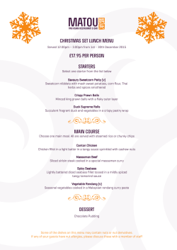 CHRISTMAS SET LUNCH MENU &pound;17.95 per person
