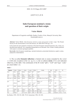 Indo-European nominal o-stems and question of their origin