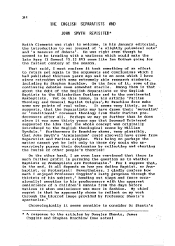 the english separatists and john smyth revisited