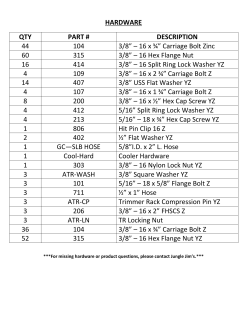 HARDWARE QTY PART # DESCRIPTION