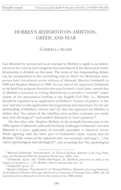 hobbes`s behemoth on ambition, greed, and fear