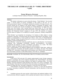 THE ROLE OF AZERBAIJAN OIL IN &ldquo; NOBEL BROTHERS` &ldquo; LIFE