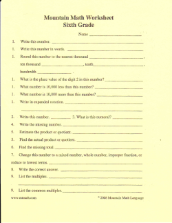 Mountain Math Worksheet Sixth Grade tenth