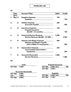 PROBLEM 4-2B (a) Date Account Titles Debit Credit 1. 2012 May 31