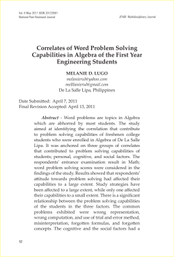 Correlates of Word Problem Solving Capabilities in Algebra of the